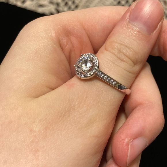 Cubic Zirconia Round Circle Ring with Halo and Butterfly Side Detail on Band - Picture 4 of 13